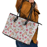 Gray Paniolo Palaka Hawaiian Cowgirl Christmas Leather Tote Bag LT9 - Polynesian Pride