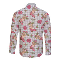 Gray Paniolo Palaka Hawaiian Cowgirl Christmas Long Sleeve Button Shirt - Polynesian Pride