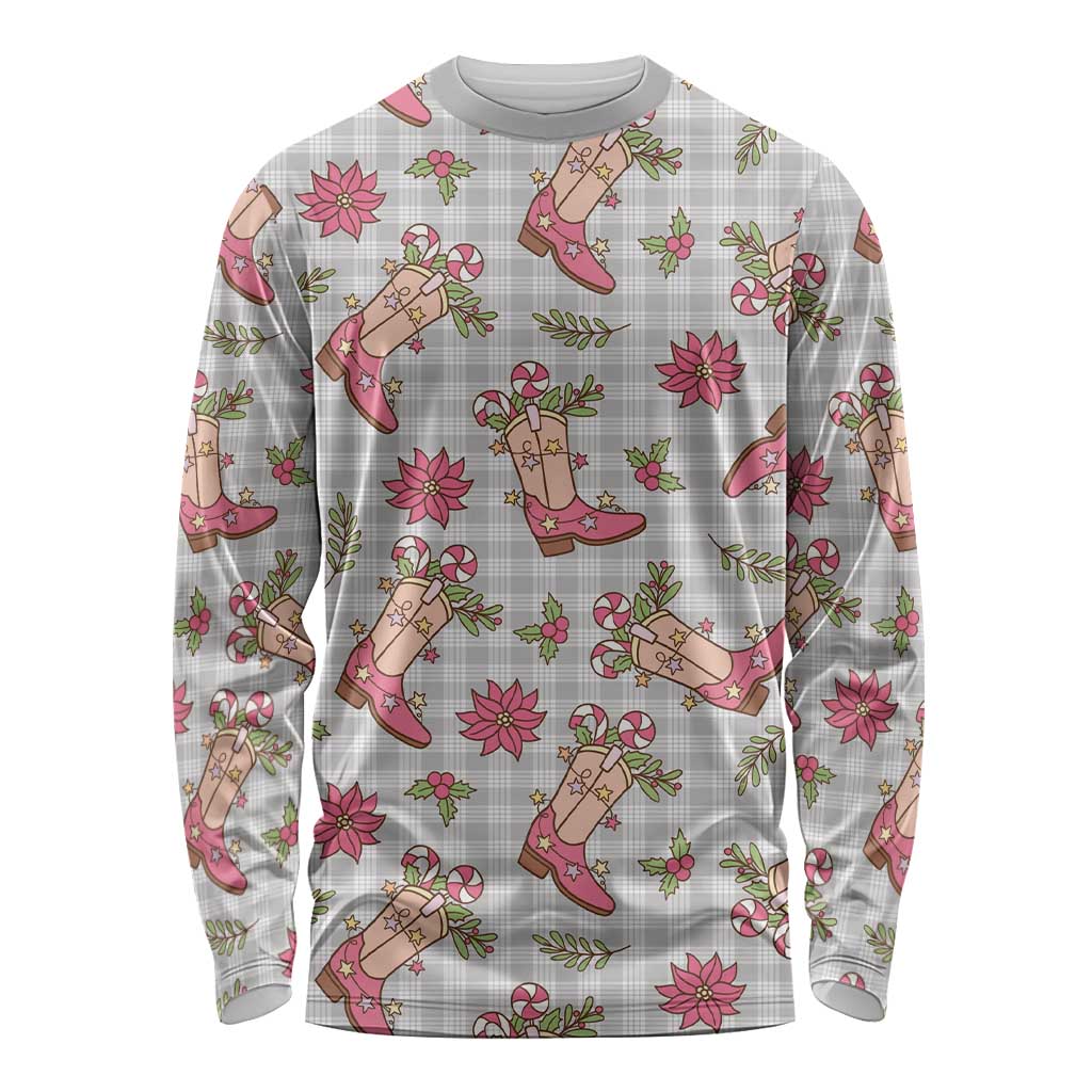 Gray Paniolo Palaka Hawaiian Cowgirl Christmas Long Sleeve Shirt - Polynesian Pride