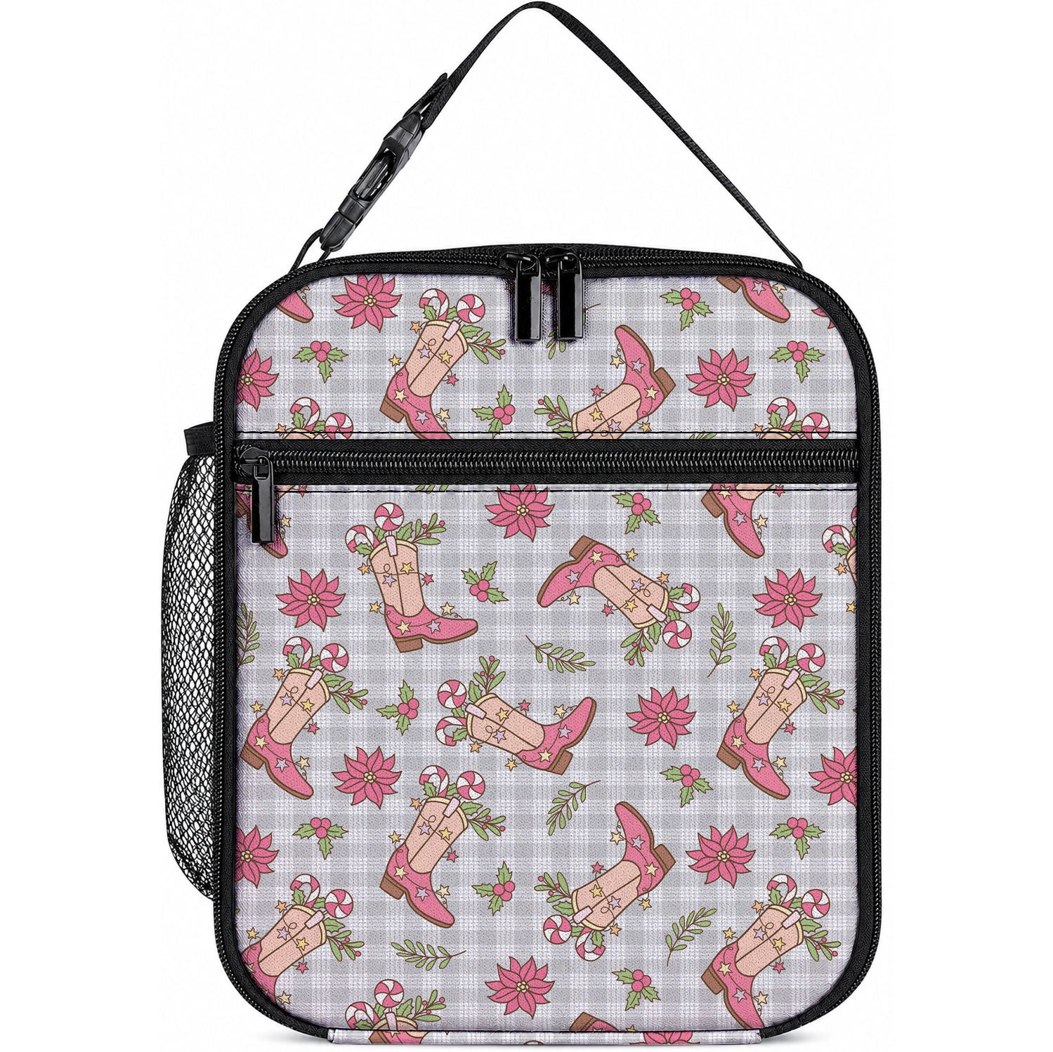 Gray Paniolo Palaka Hawaiian Cowgirl Christmas Lunch Bag LT9 10.2 × 8.3 × 4.3 inch Gray - Polynesian Pride