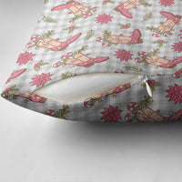 Gray Paniolo Palaka Hawaiian Cowgirl Christmas Pillow Cover - Polynesian Pride
