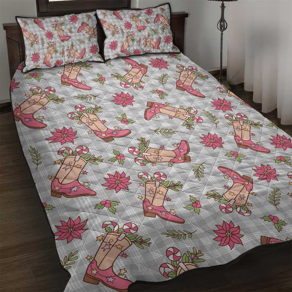 Gray Paniolo Palaka Hawaiian Cowgirl Christmas Quilt Bed Set - Polynesian Pride