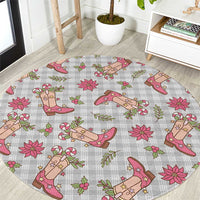 Gray Paniolo Palaka Hawaiian Cowgirl Christmas Round Carpet - Polynesian Pride