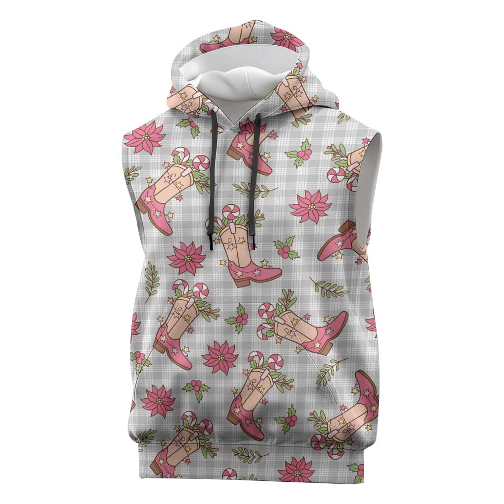 Gray Paniolo Palaka Hawaiian Cowgirl Christmas Sleeveless Hoodie - Polynesian Pride