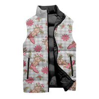 Gray Paniolo Palaka Hawaiian Cowgirl Christmas Sleeveless Puffer Jacket - Polynesian Pride