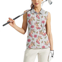 Gray Paniolo Palaka Hawaiian Cowgirl Christmas Women Sleeveless Polo Shirt - Polynesian Pride