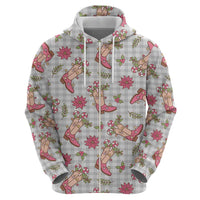 Gray Paniolo Palaka Hawaiian Cowgirl Christmas Zip Hoodie - Polynesian Pride