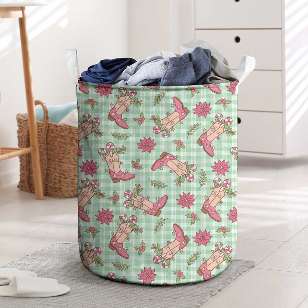 Green Paniolo Palaka Hawaiian Cowgirl Christmas Laundry Basket - Polynesian Pride