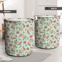 Green Paniolo Palaka Hawaiian Cowgirl Christmas Laundry Basket - Polynesian Pride