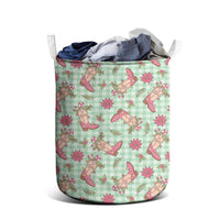 Green Paniolo Palaka Hawaiian Cowgirl Christmas Laundry Basket - Polynesian Pride
