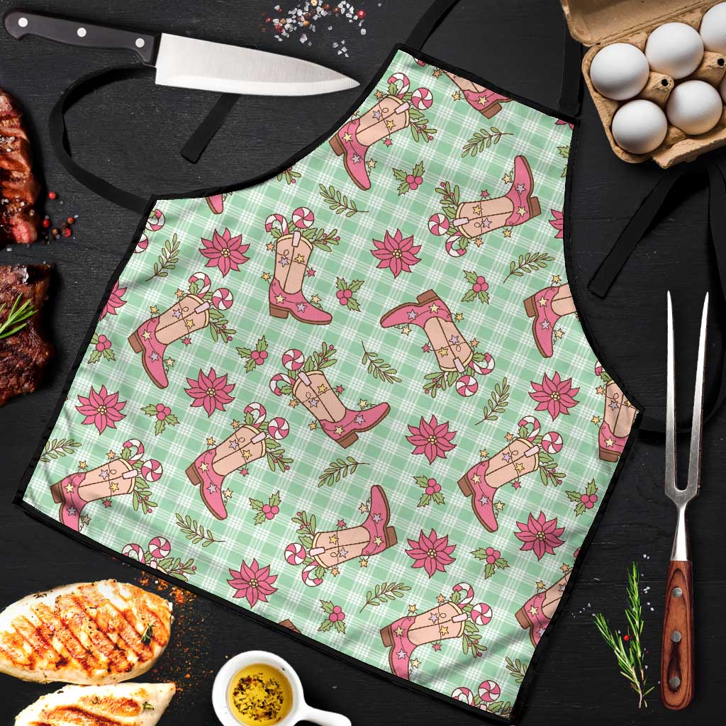 Green Paniolo Palaka Hawaiian Cowgirl Christmas Apron - Polynesian Pride