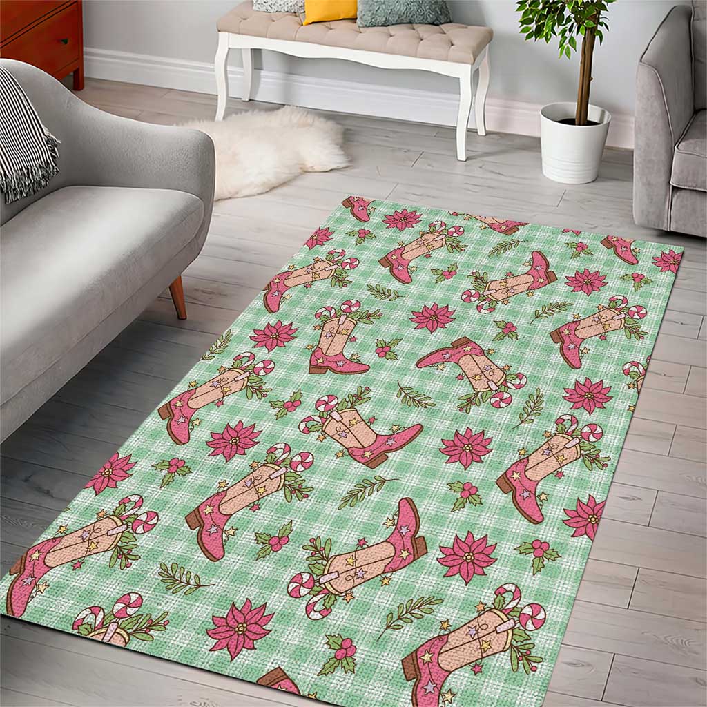 Green Paniolo Palaka Hawaiian Cowgirl Christmas Area Rug - Polynesian Pride