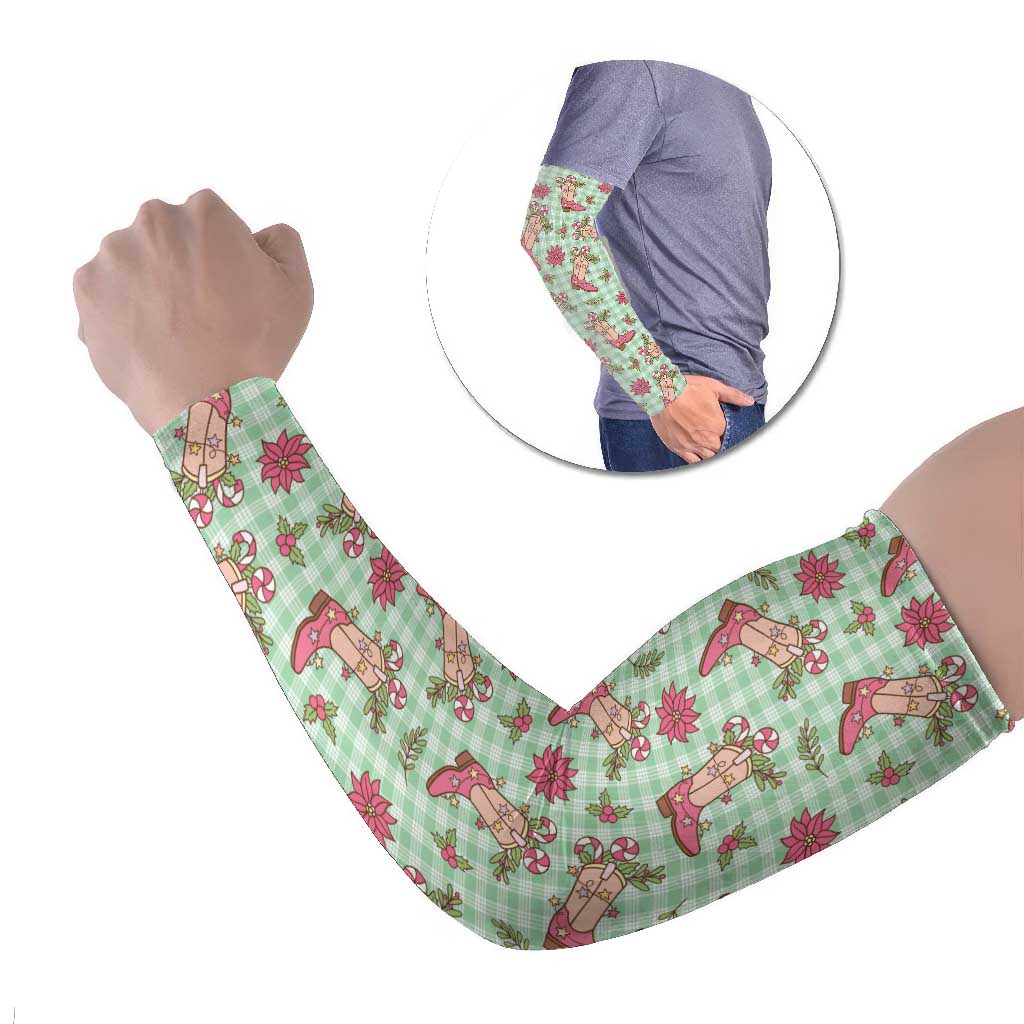 Green Paniolo Palaka Hawaiian Cowgirl Christmas Arm Sleeves - Polynesian Pride
