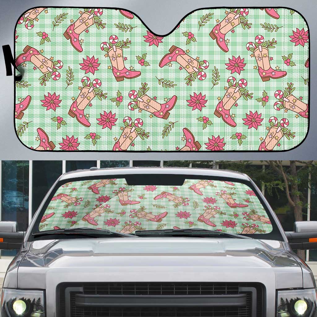 Green Paniolo Palaka Hawaiian Cowgirl Christmas Auto Sun Shade - Polynesian Pride
