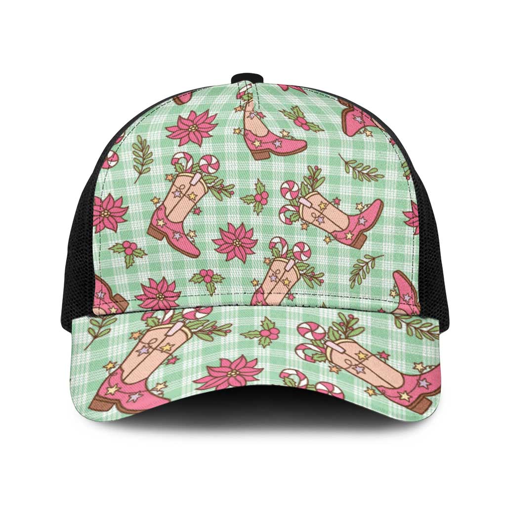 Green Paniolo Palaka Hawaiian Cowgirl Christmas Baseball Net Cap - Polynesian Pride