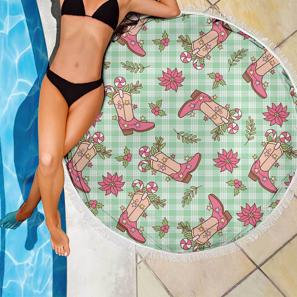 Green Paniolo Palaka Hawaiian Cowgirl Christmas Beach Blanket - Polynesian Pride
