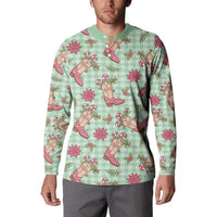 Green Paniolo Palaka Hawaiian Cowgirl Christmas Button Sweatshirt - Polynesian Pride