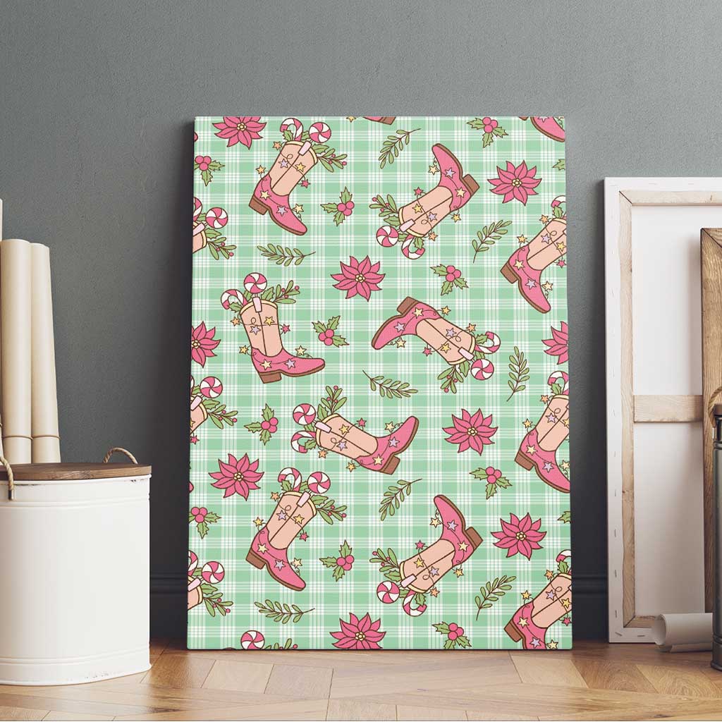 Green Paniolo Palaka Hawaiian Cowgirl Christmas Canvas Wall Art - Polynesian Pride