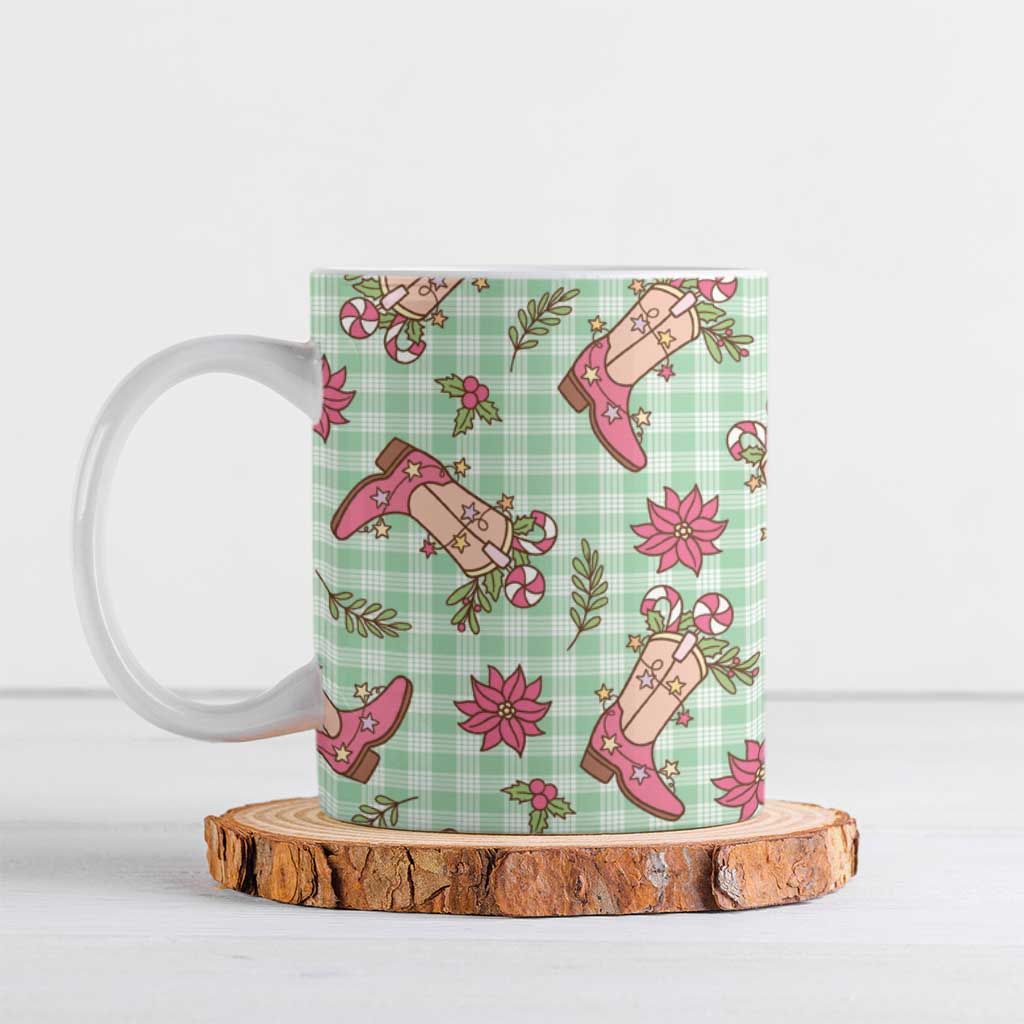 Green Paniolo Palaka Hawaiian Cowgirl Christmas Ceramic Mug - Polynesian Pride