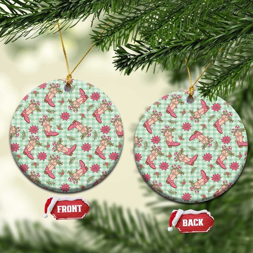 Green Paniolo Palaka Hawaiian Cowgirl Christmas Ceramic Ornament - Polynesian Pride