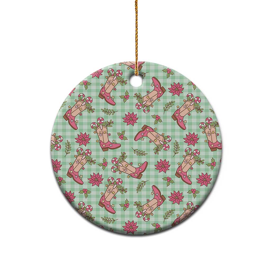 Green Paniolo Palaka Hawaiian Cowgirl Christmas Ceramic Ornament - Polynesian Pride