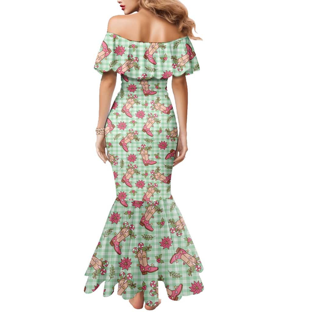Green Paniolo Palaka Hawaiian Cowgirl Christmas Family Matching Mermaid Dress and Hawaiian Shirt - Polynesian Pride