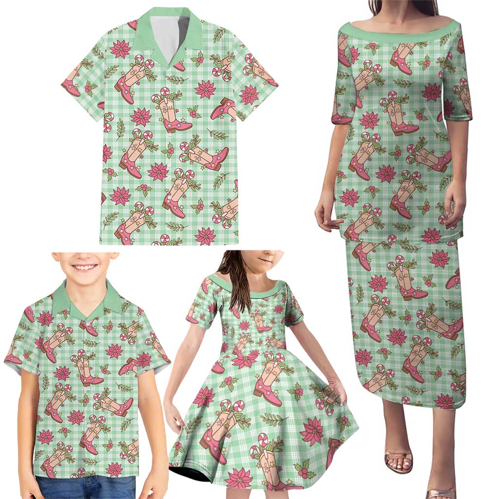 Green Paniolo Palaka Hawaiian Cowgirl Christmas Family Matching Puletasi and Hawaiian Shirt LT9 - Polynesian Pride