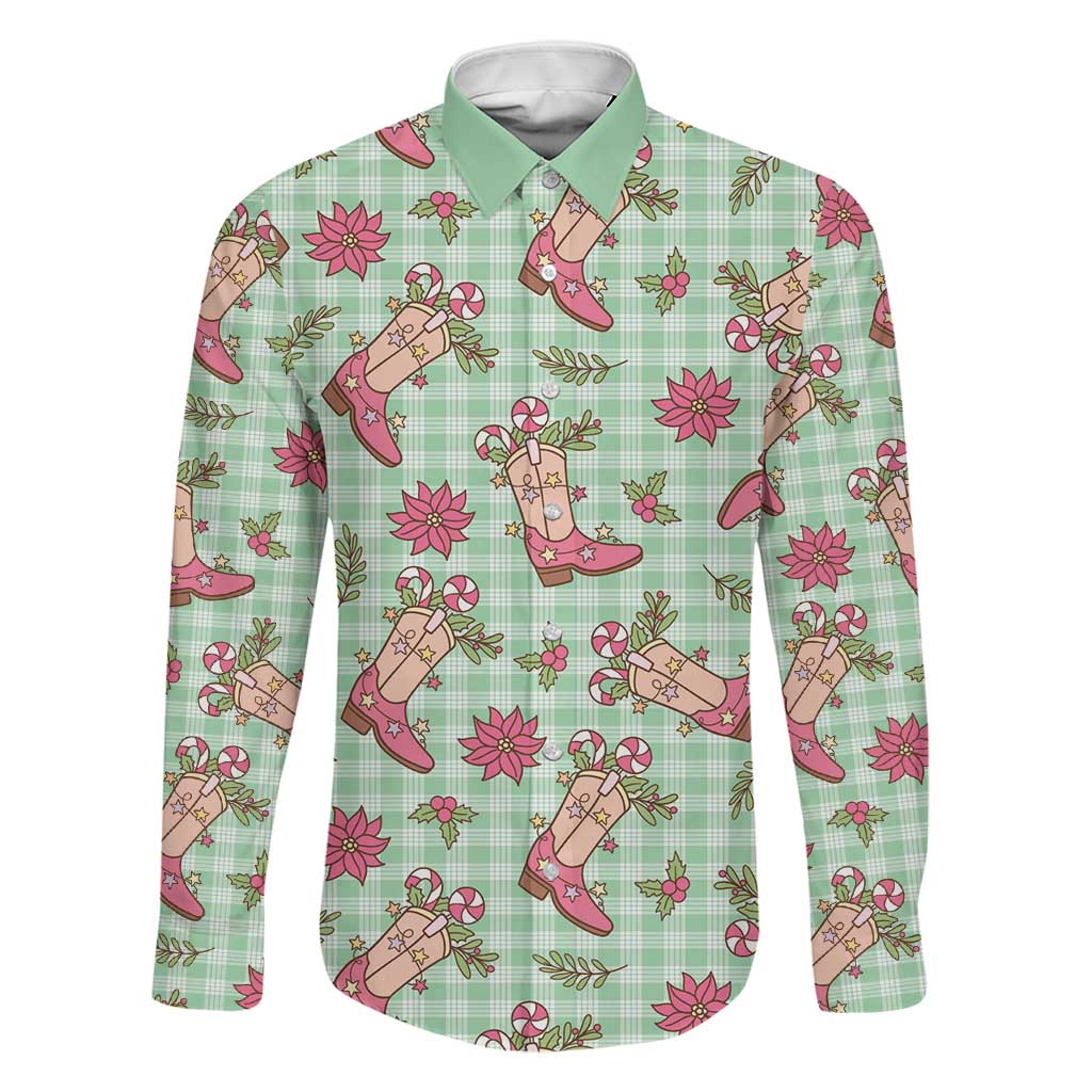 Green Paniolo Palaka Hawaiian Cowgirl Christmas Family Matching Puletasi and Hawaiian Shirt LT9 Dad's Shirt - Long Sleeve Green - Polynesian Pride