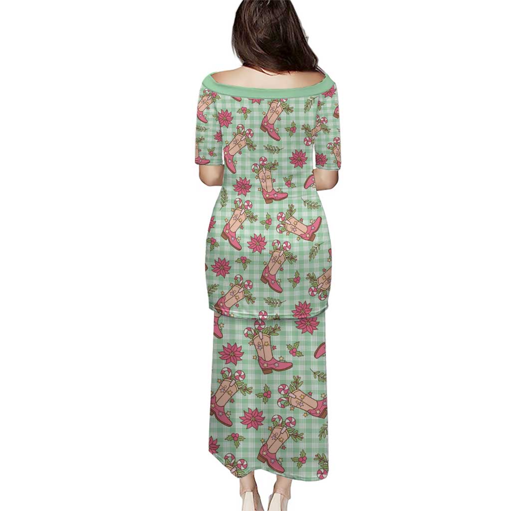 Green Paniolo Palaka Hawaiian Cowgirl Christmas Family Matching Puletasi and Hawaiian Shirt LT9 - Polynesian Pride