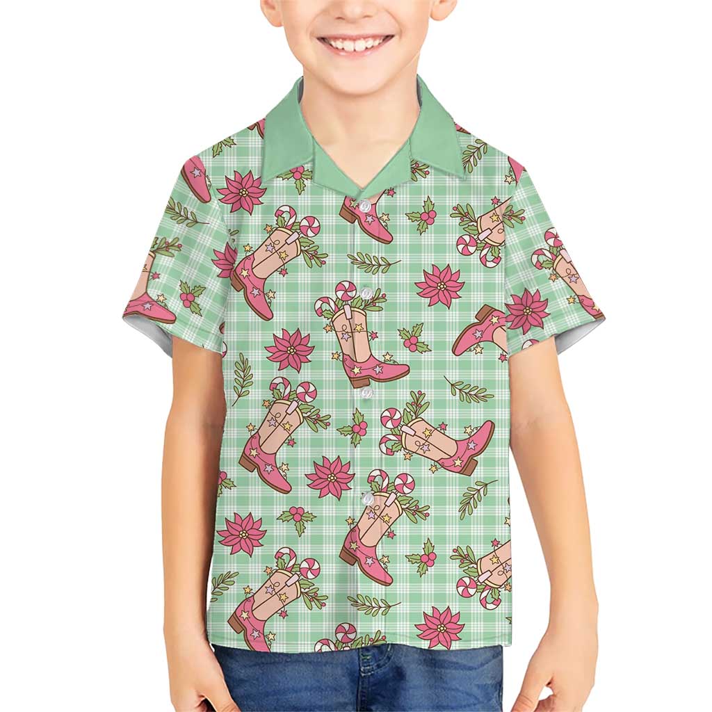 Green Paniolo Palaka Hawaiian Cowgirl Christmas Family Matching Puletasi and Hawaiian Shirt LT9 Son's Shirt Green - Polynesian Pride