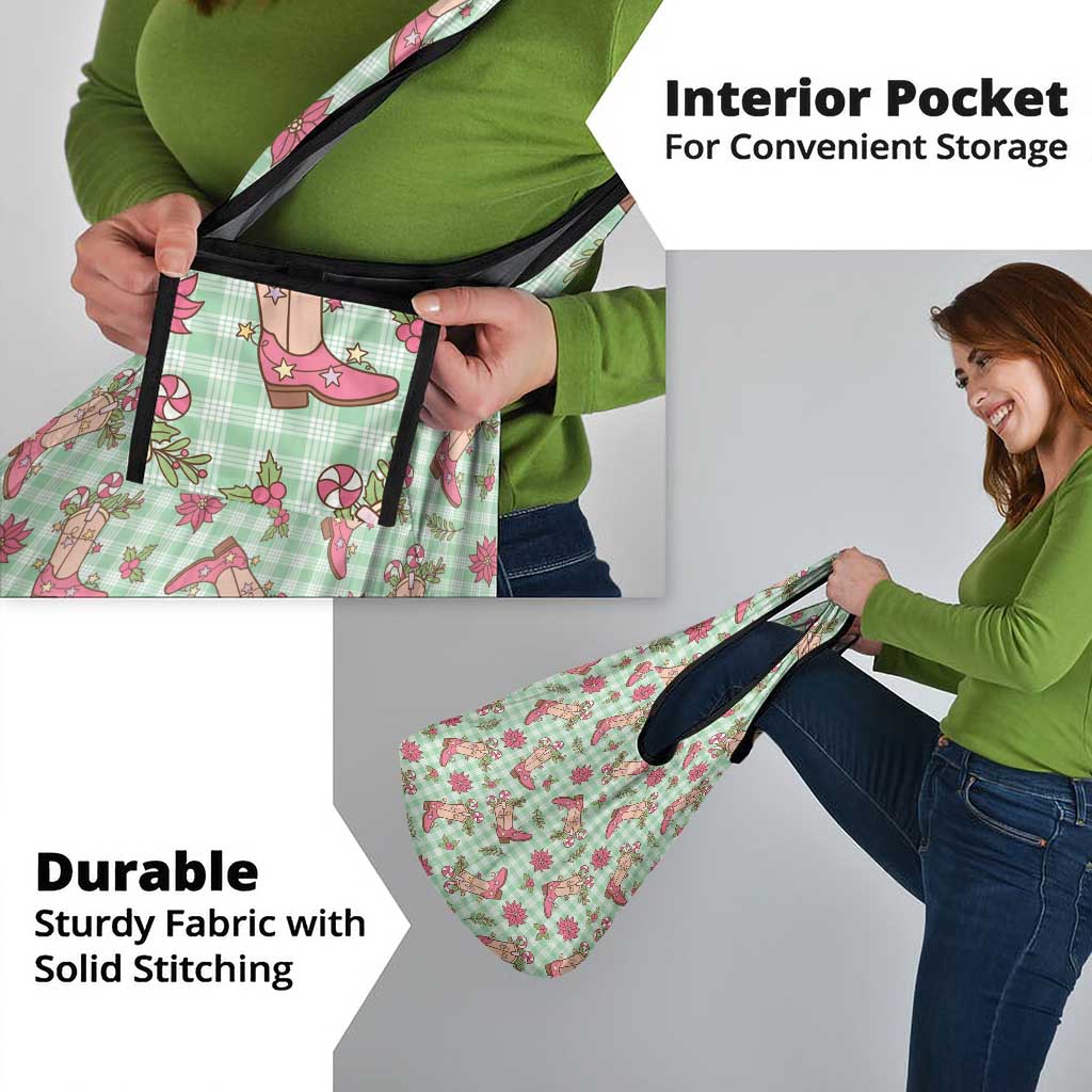 Green Paniolo Palaka Hawaiian Cowgirl Christmas Grocery Bag - Polynesian Pride