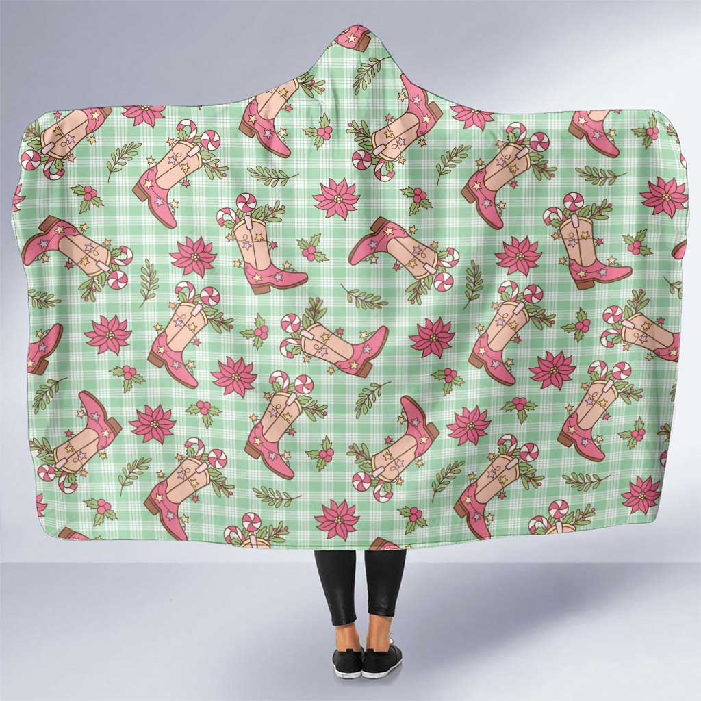 Green Paniolo Palaka Hawaiian Cowgirl Christmas Hooded Blanket - Polynesian Pride