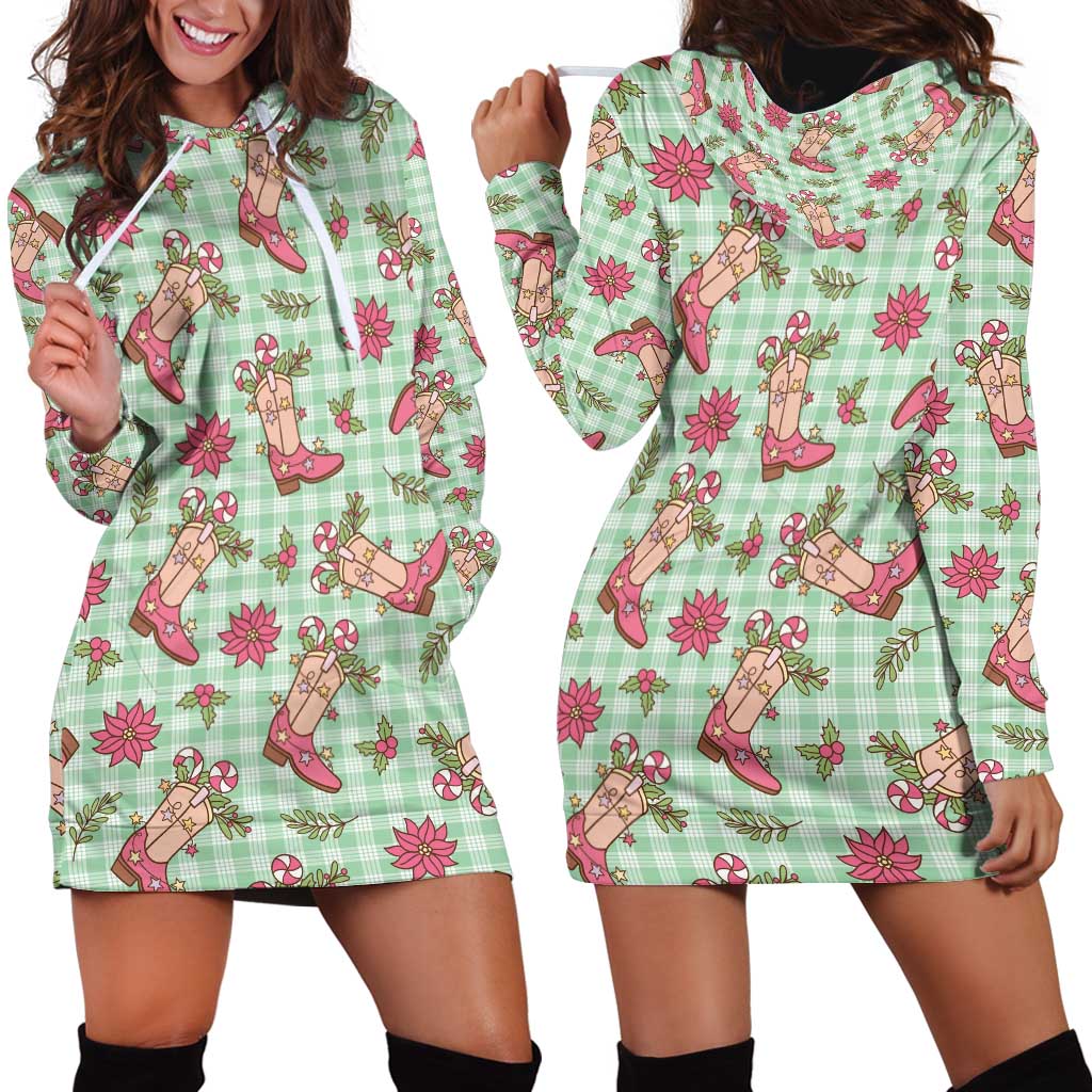 Green Paniolo Palaka Hawaiian Cowgirl Christmas Hoodie Dress - Polynesian Pride