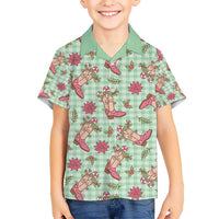 Green Paniolo Palaka Hawaiian Cowgirl Christmas Kid Hawaiian Shirt - Polynesian Pride