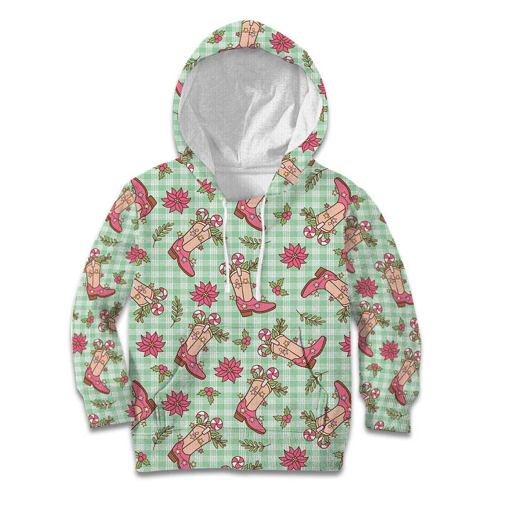 Green Paniolo Palaka Hawaiian Cowgirl Christmas Kid Hoodie - Polynesian Pride