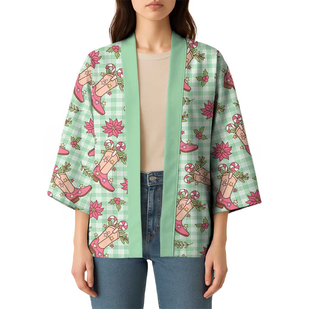 Green Paniolo Palaka Hawaiian Cowgirl Christmas Kimono - Polynesian Pride