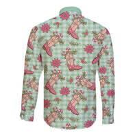 Green Paniolo Palaka Hawaiian Cowgirl Christmas Long Sleeve Button Shirt - Polynesian Pride