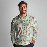 Green Paniolo Palaka Hawaiian Cowgirl Christmas Long Sleeve Polo Shirt - Polynesian Pride