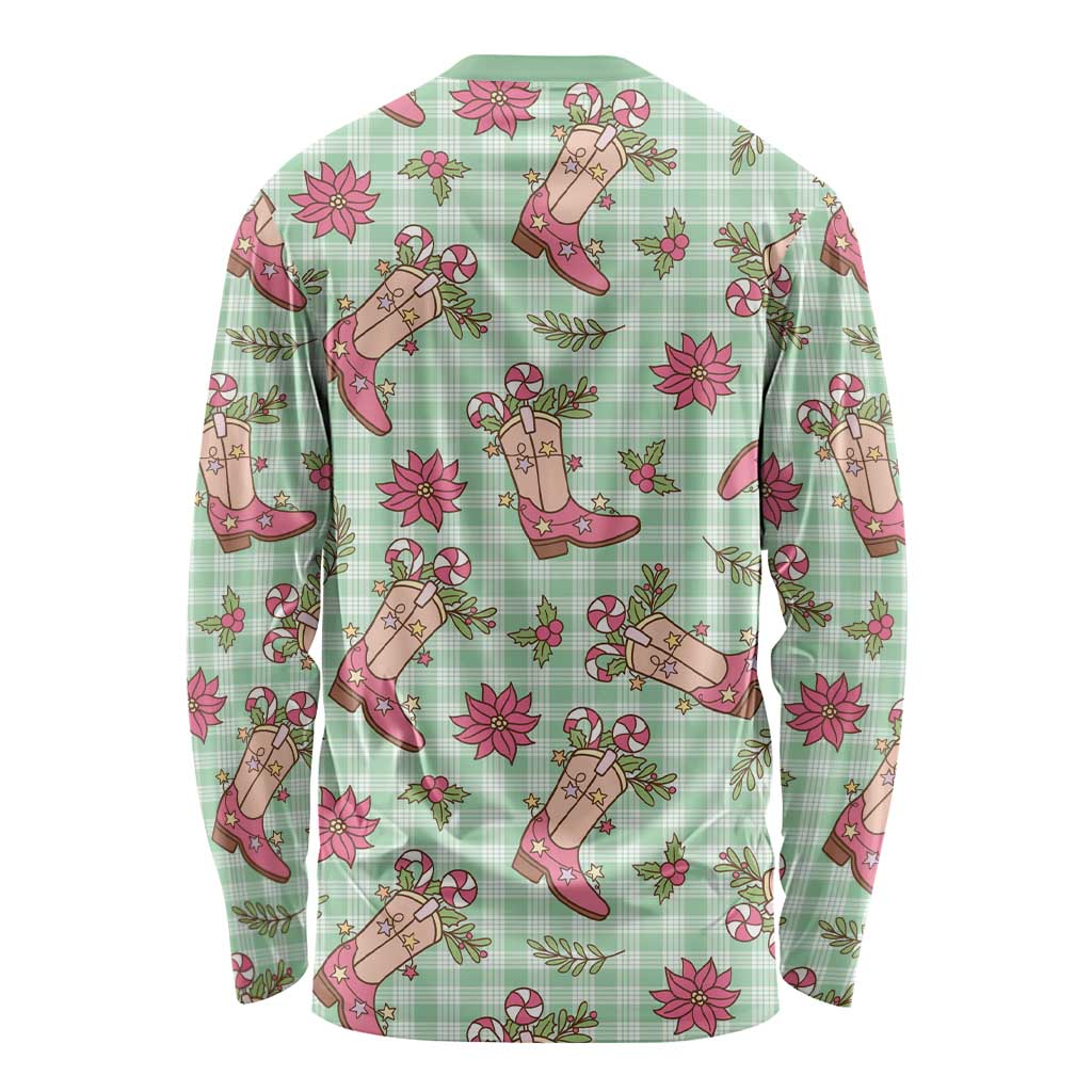 Green Paniolo Palaka Hawaiian Cowgirl Christmas Long Sleeve Shirt - Polynesian Pride