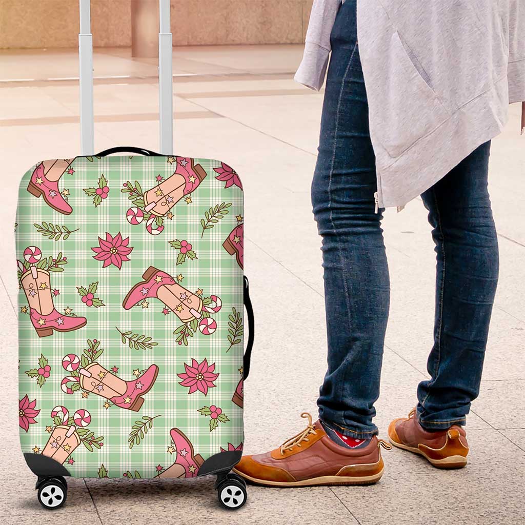 Green Paniolo Palaka Hawaiian Cowgirl Christmas Luggage Cover - Polynesian Pride