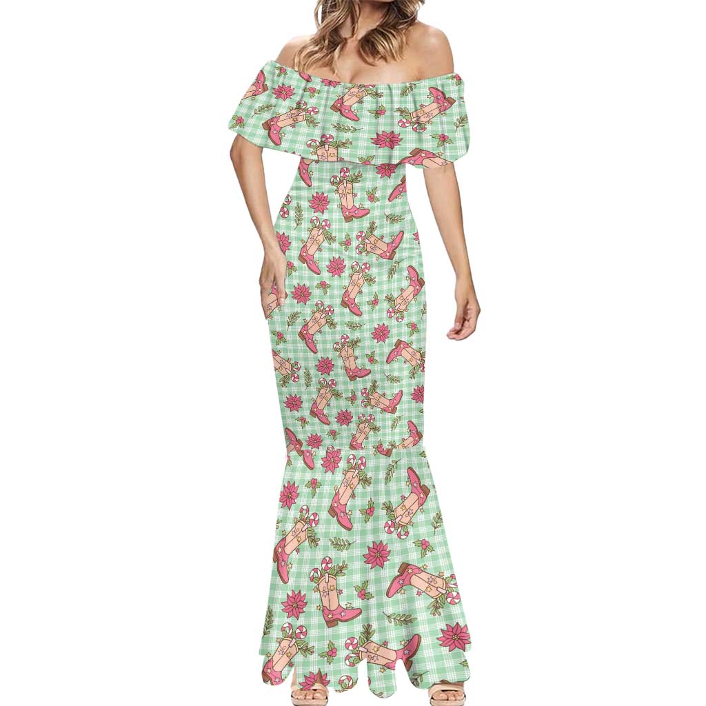 Green Paniolo Palaka Hawaiian Cowgirl Christmas Mermaid Dress - Polynesian Pride