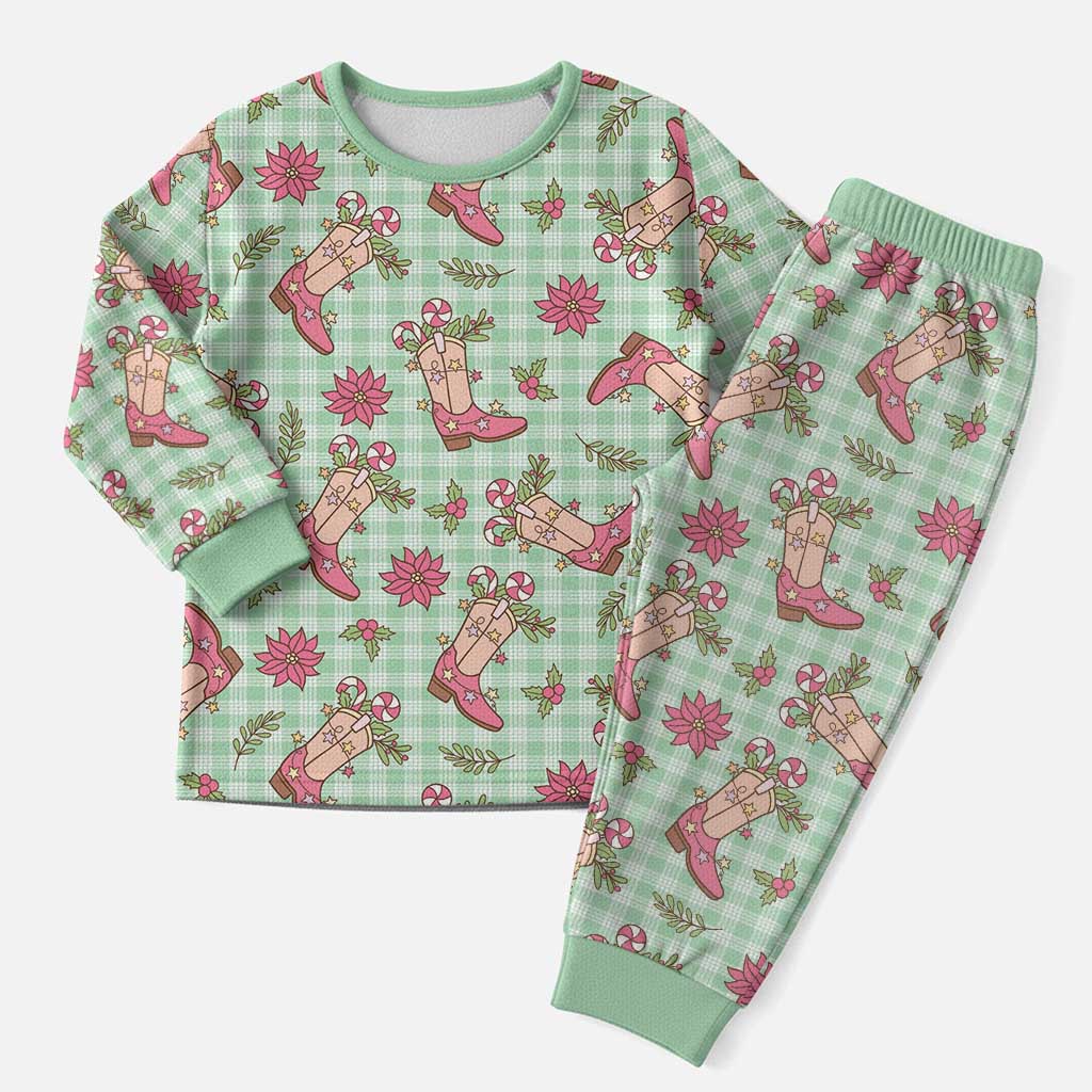 Green Paniolo Palaka Hawaiian Cowgirl Christmas Pajama Set - Polynesian Pride