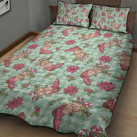 Green Paniolo Palaka Hawaiian Cowgirl Christmas Quilt Bed Set - Polynesian Pride