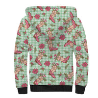 Green Paniolo Palaka Hawaiian Cowgirl Christmas Sherpa Hoodie - Polynesian Pride