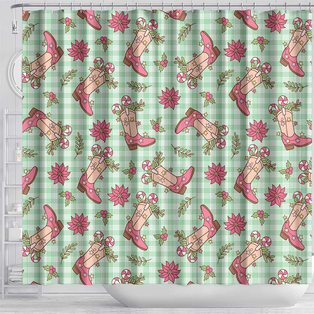 Green Paniolo Palaka Hawaiian Cowgirl Christmas Shower Curtain - Polynesian Pride