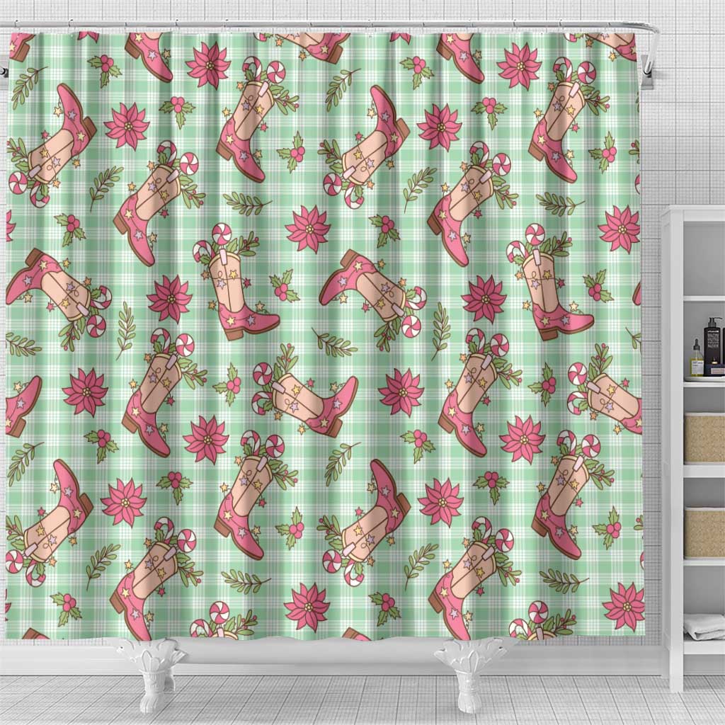 Green Paniolo Palaka Hawaiian Cowgirl Christmas Shower Curtain - Polynesian Pride