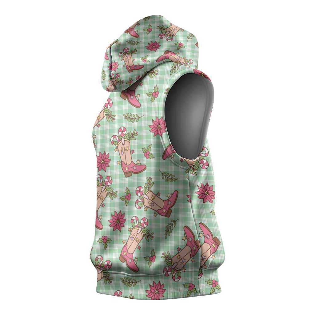 Green Paniolo Palaka Hawaiian Cowgirl Christmas Sleeveless Hoodie - Polynesian Pride