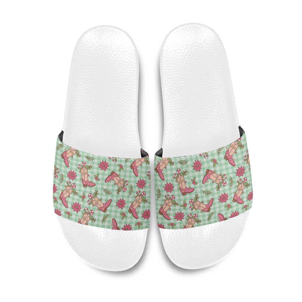 Green Paniolo Palaka Hawaiian Cowgirl Christmas Slide Sandals - Polynesian Pride
