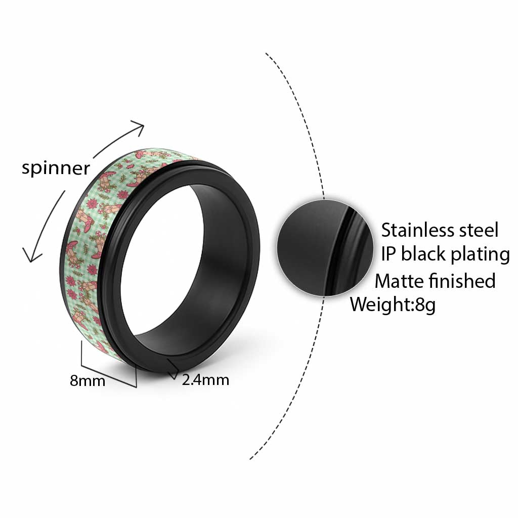 Green Paniolo Palaka Hawaiian Cowgirl Christmas Spinner Ring - Polynesian Pride