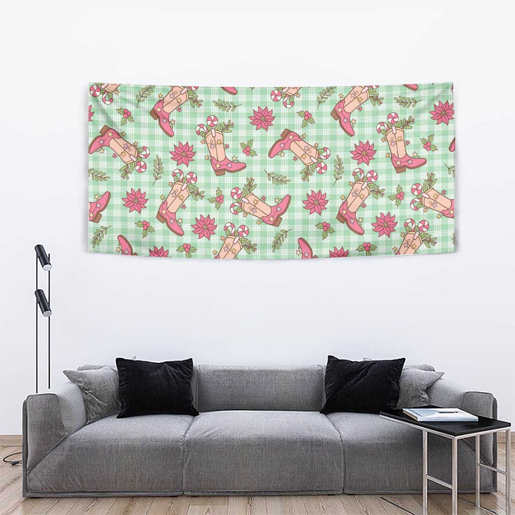 Green Paniolo Palaka Hawaiian Cowgirl Christmas Tapestry - Polynesian Pride